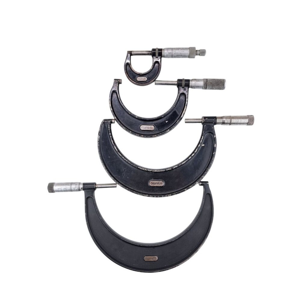 Vintage Starrett Outside Micrometers # 436 Set Of 4 Ratchet Stop Knurled Black